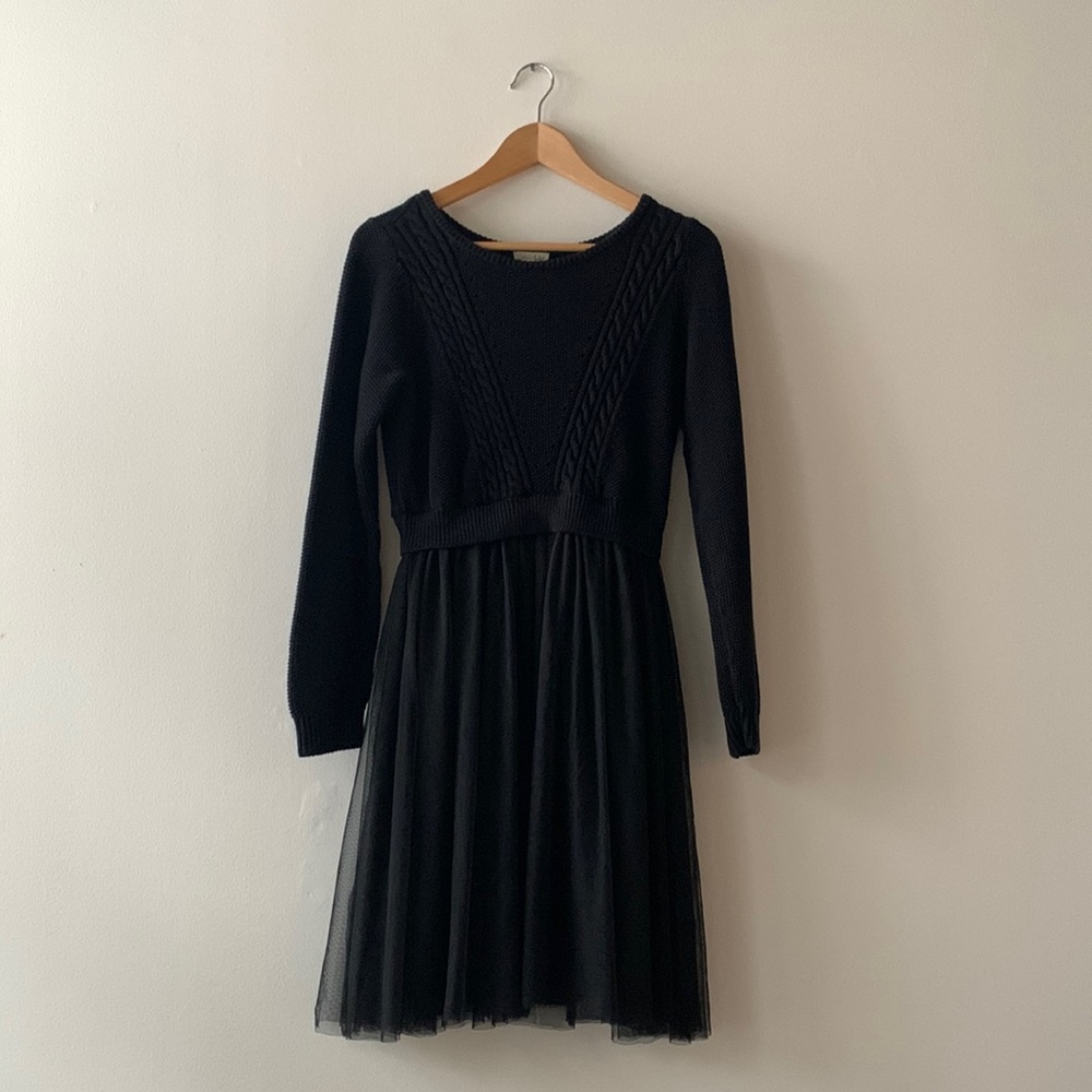 Maison Jules Black Tulle Sweater Dress Large